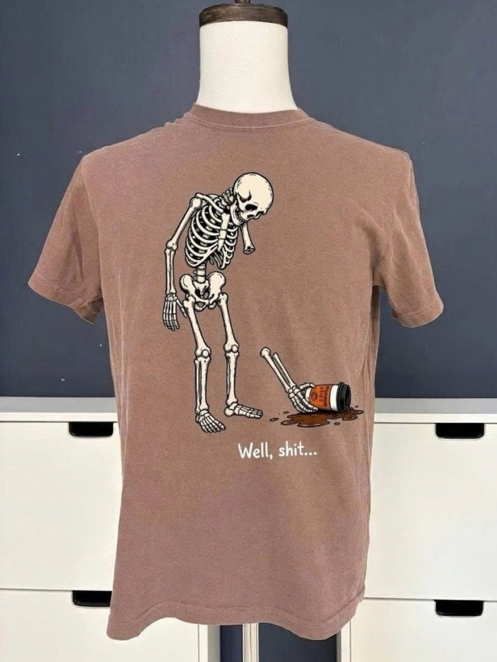 Men's Brown Graphic Skeleton Short Sleeve Tee